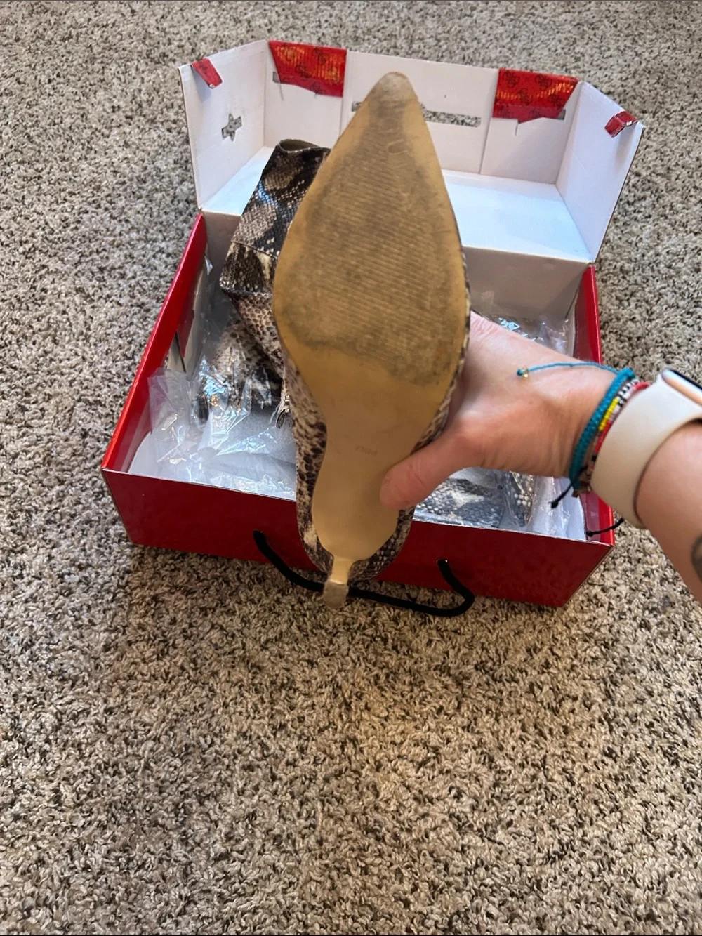 Guess Over-the-Knee Snake-Print Boots in Beige and Black